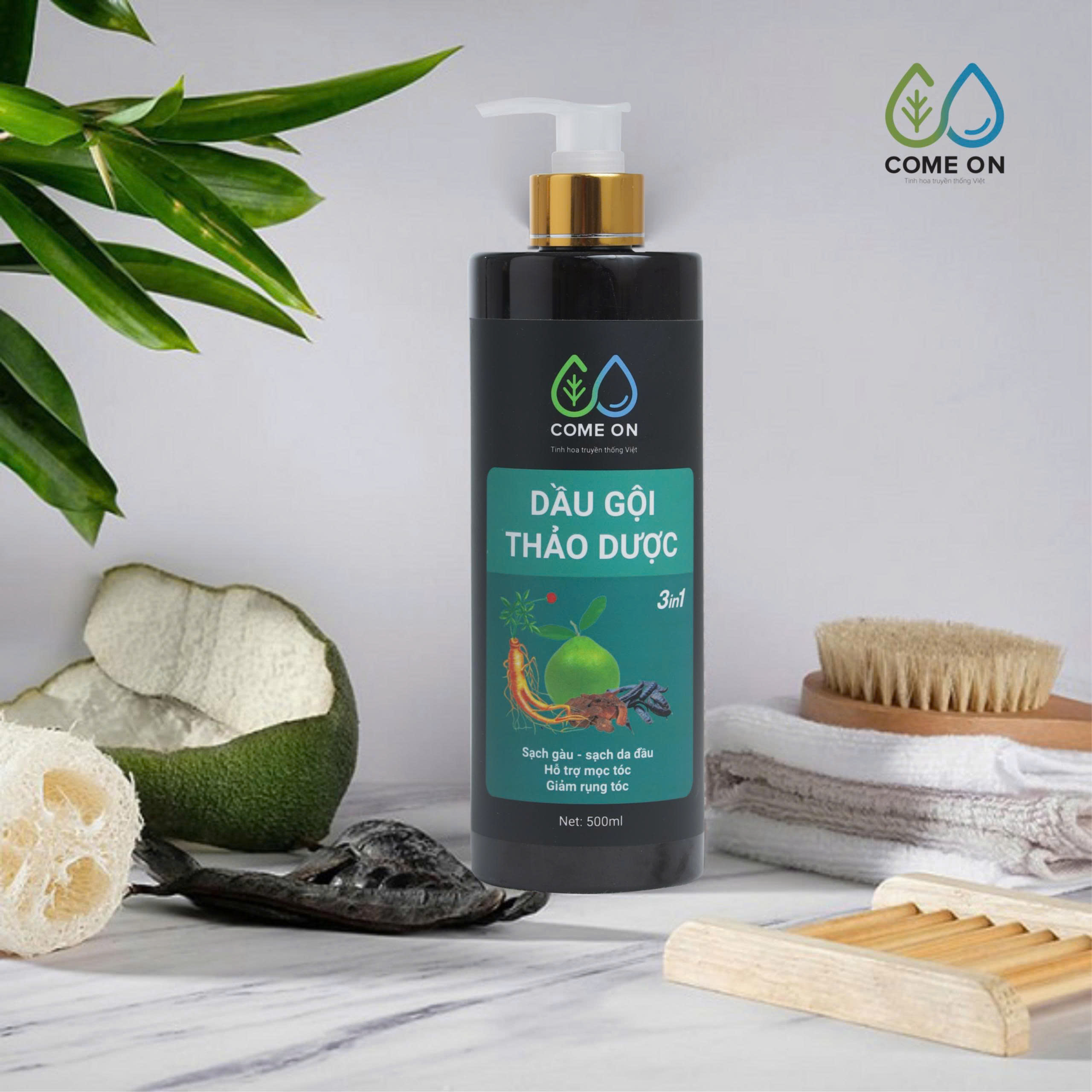 Dầu gội thảo dược COME ON 3in1 giải pháp toàn diện cho da đầu khoẻ, mượt tóc, phục hồi tóc 500ml