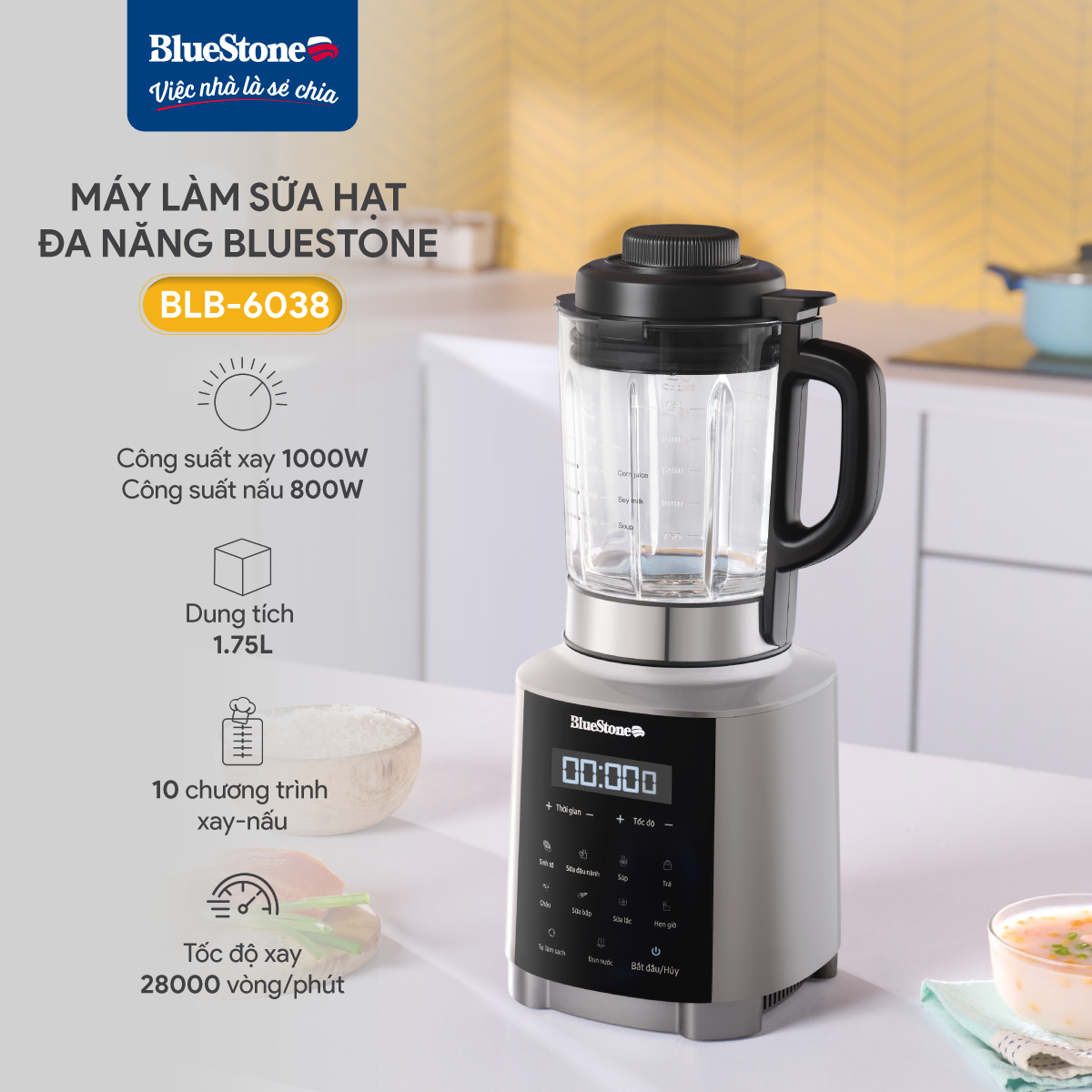 Máy Làm Sữa Hạt Đa Năng BlueStone BLB-6038 1.75 Lít 1000W