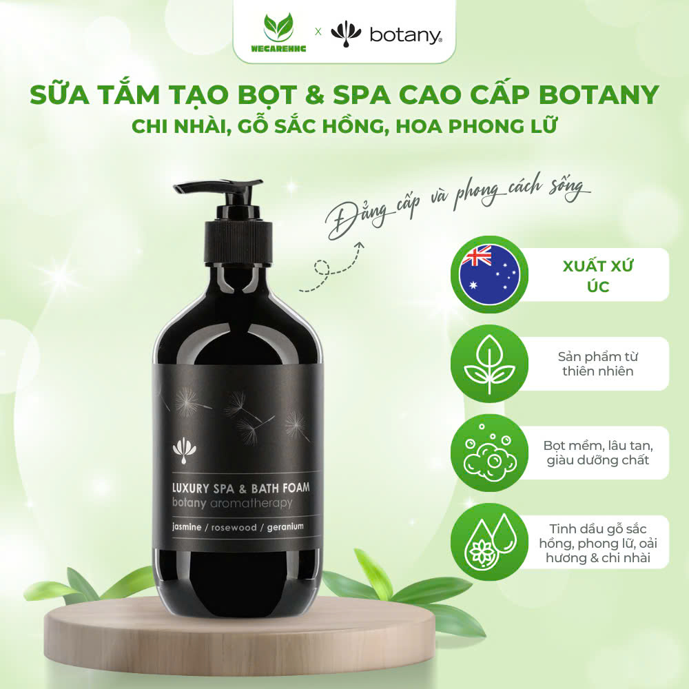 SỮA TẮM TẠO BỌT VÀ SPA CAO CẤP BOTANY -Cấp ẩm, đẹp da, kháng viêm-chi nhài, gỗ sắc hồng, hoa phong lữ (chai 500ml)