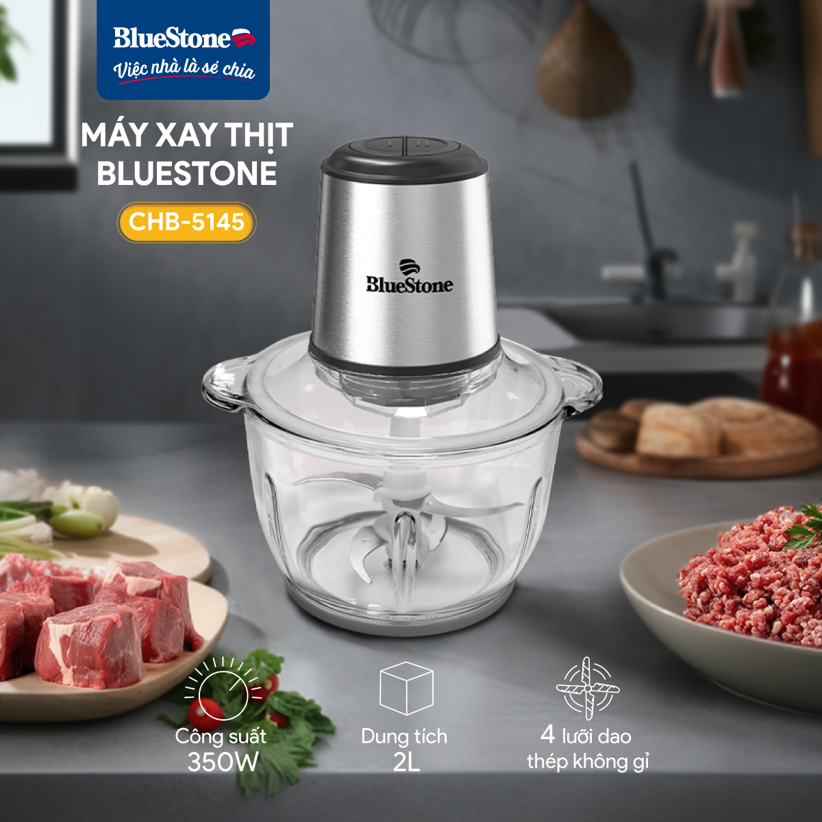 Máy Xay Thịt BlueStone CHB-5145 2 Lít 350W
