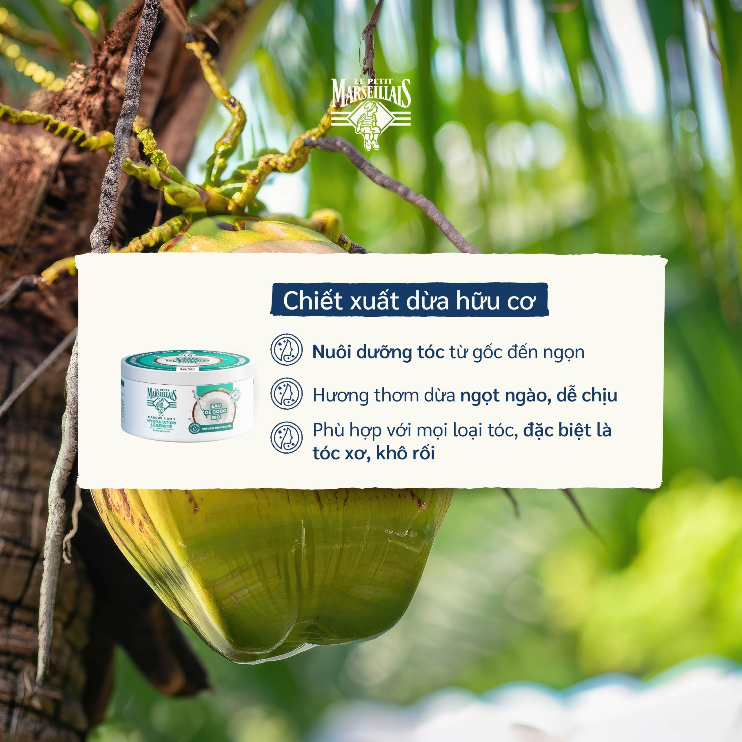Mặt Nạ Tóc Le Petit Marseillais 4 Trong 1 Dưỡng Ẩm Dịu Nhẹ Với Nước Dừa Hữu Cơ 300ml