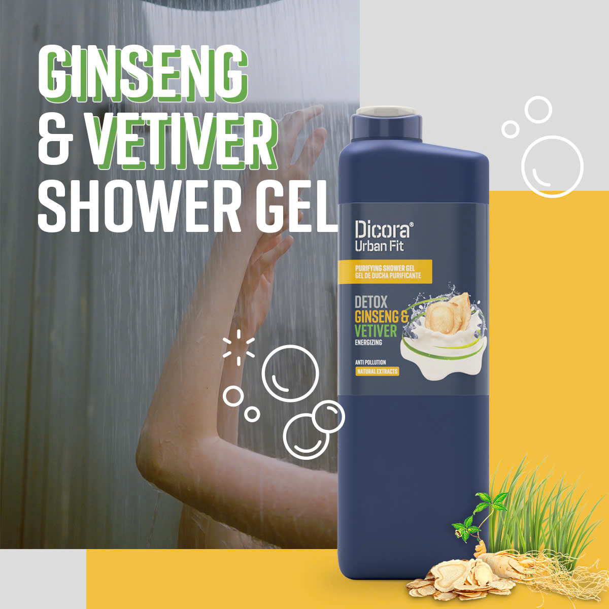 Sữa tắm DICORA URBAN FIT cỏ hương bài và nhân sâm 750ml