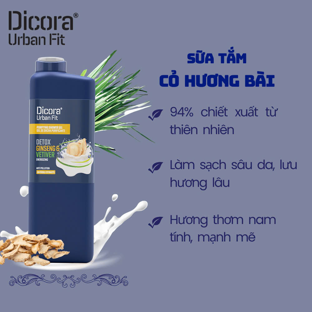 Sữa tắm DICORA URBAN FIT cỏ hương bài và nhân sâm 750ml