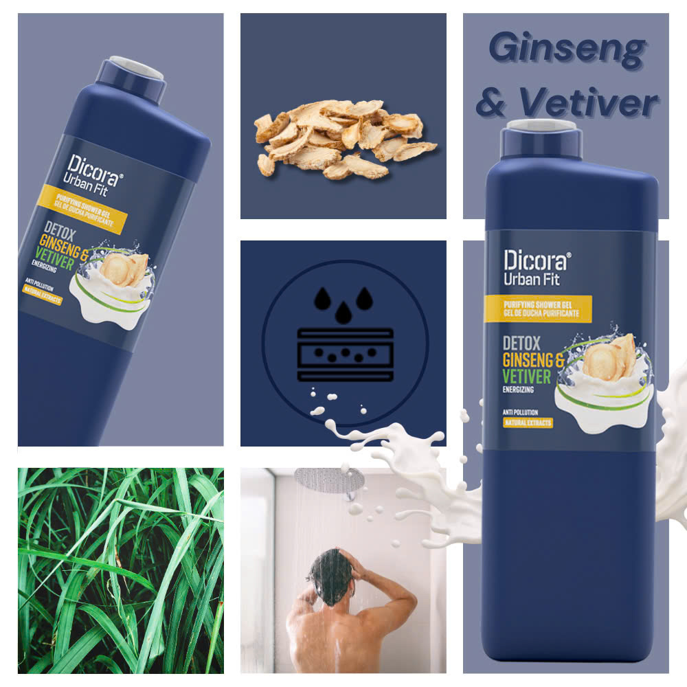 Sữa tắm DICORA URBAN FIT cỏ hương bài và nhân sâm 750ml