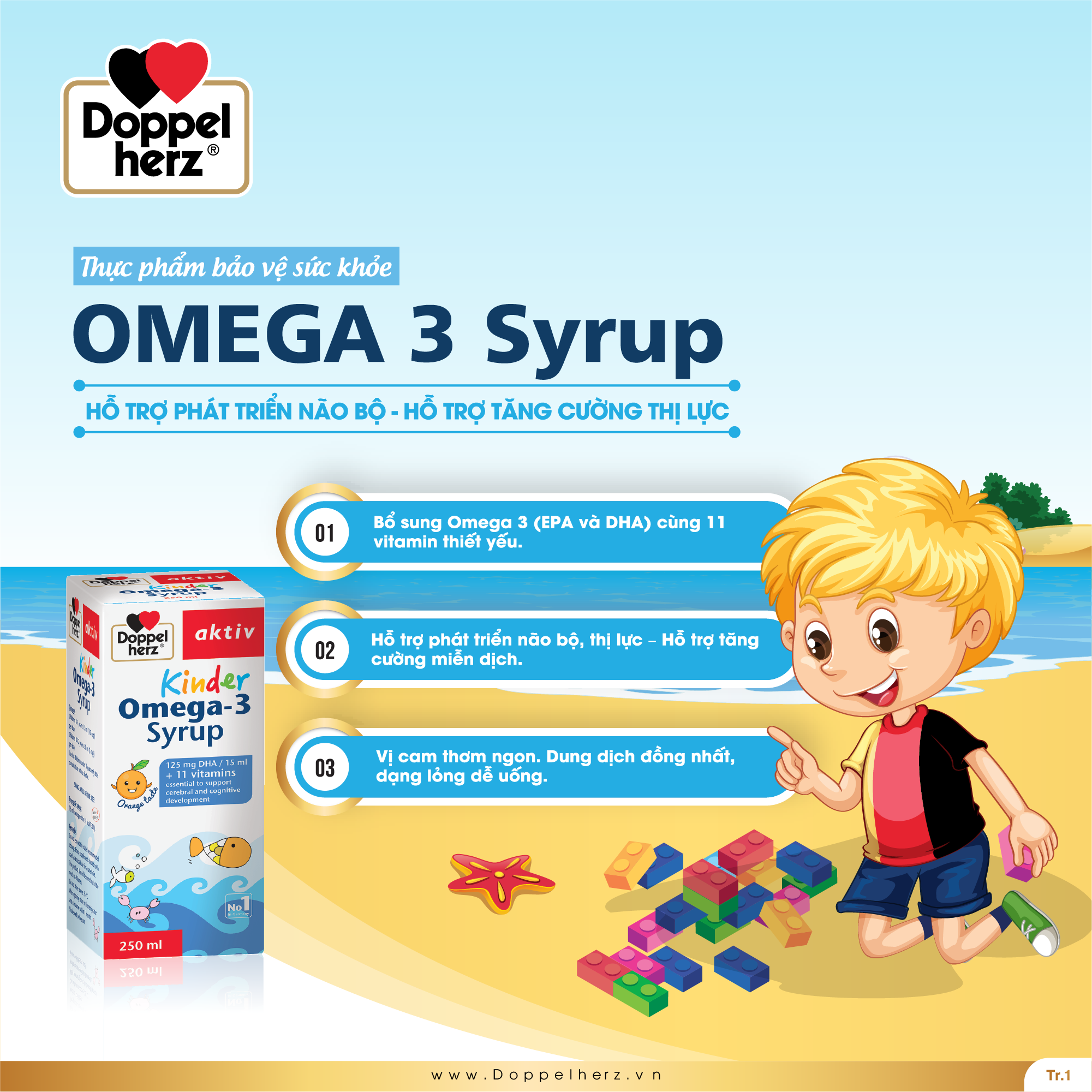 TPBVSK Doppelherz Aktiv Kinder Omega-3 Syrup hỗ trợ phát triển não bộ, thị lực