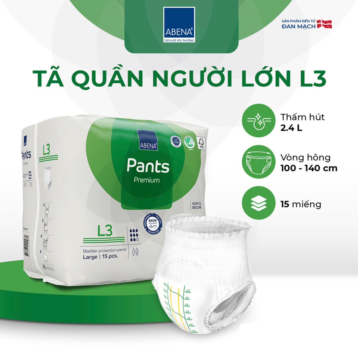 Tã quần người lớn Abena Pants Premium L3 (15 miếng/gói)