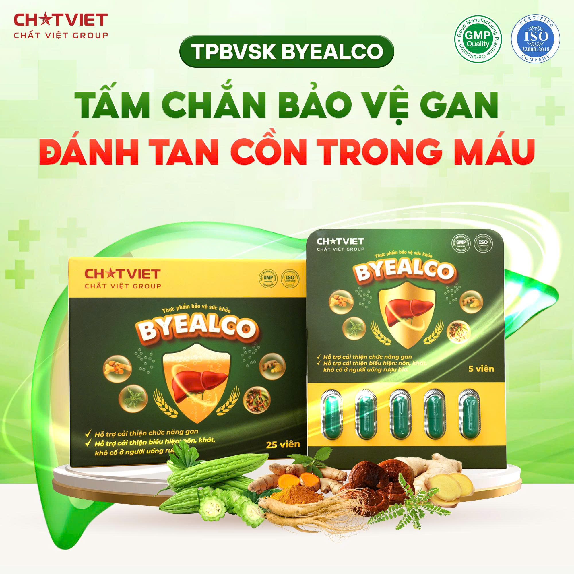TPBVSK BYEALCO- Viên uống giải rượu, hỗ trợ cải thiện chức năng gan (Hộp 5 viên)