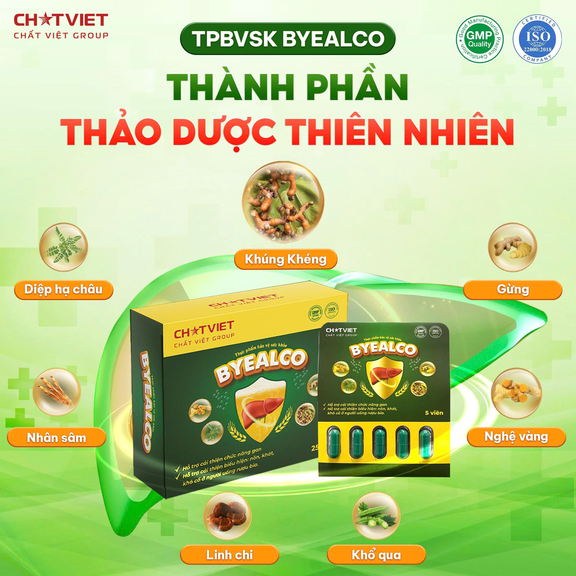 TPBVSK BYEALCO- Viên uống giải rượu, hỗ trợ cải thiện chức năng gan (Hộp 5 viên)