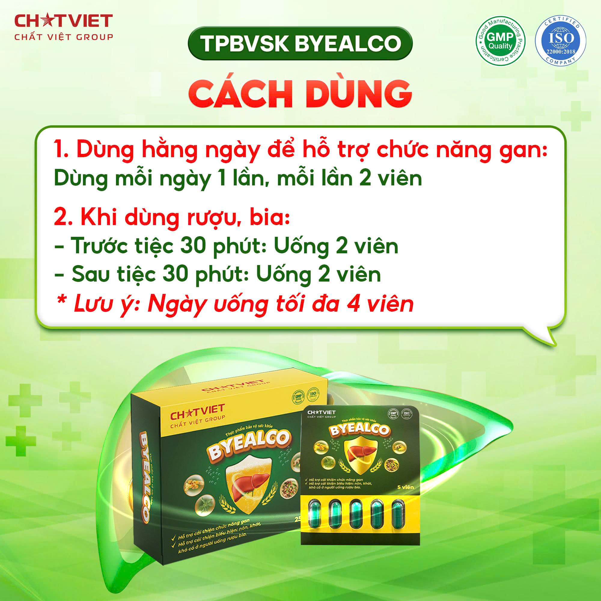 TPBVSK BYEALCO- Viên uống giải rượu, hỗ trợ cải thiện chức năng gan (Hộp 5 viên)