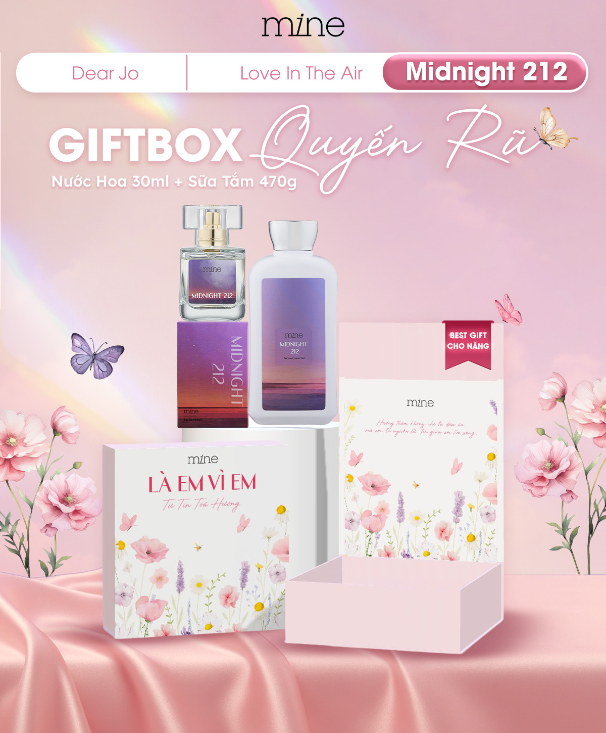 Hộp quà tặng Mine Sữa tắm & Nước hoa Midnight