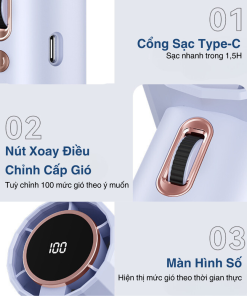 Quạt cầm tay mini Kachi MK400 pin khoẻ 100 cấp độ gió