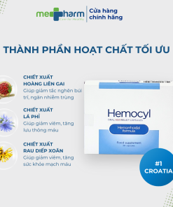 Viên uống Hemocyl – Hỗ trợ cải thiện triệu chứng trĩ: đau rát, ngứa hậu môn, chảy máu (Hộp 28 viên)