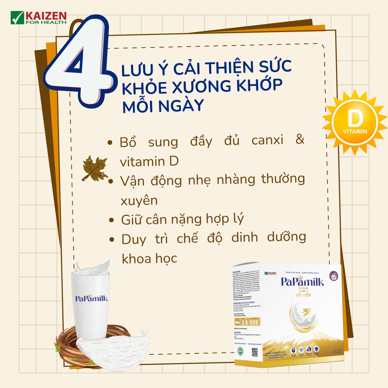 Sữa non tổ yến Papamilk Gold hỗ trợ xương khớp (7góix32g)