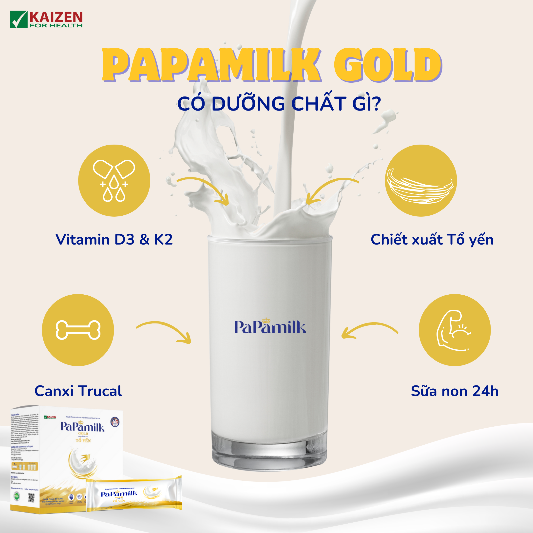 Sữa non tổ yến Papamilk Gold hỗ trợ xương khớp (7góix32g)