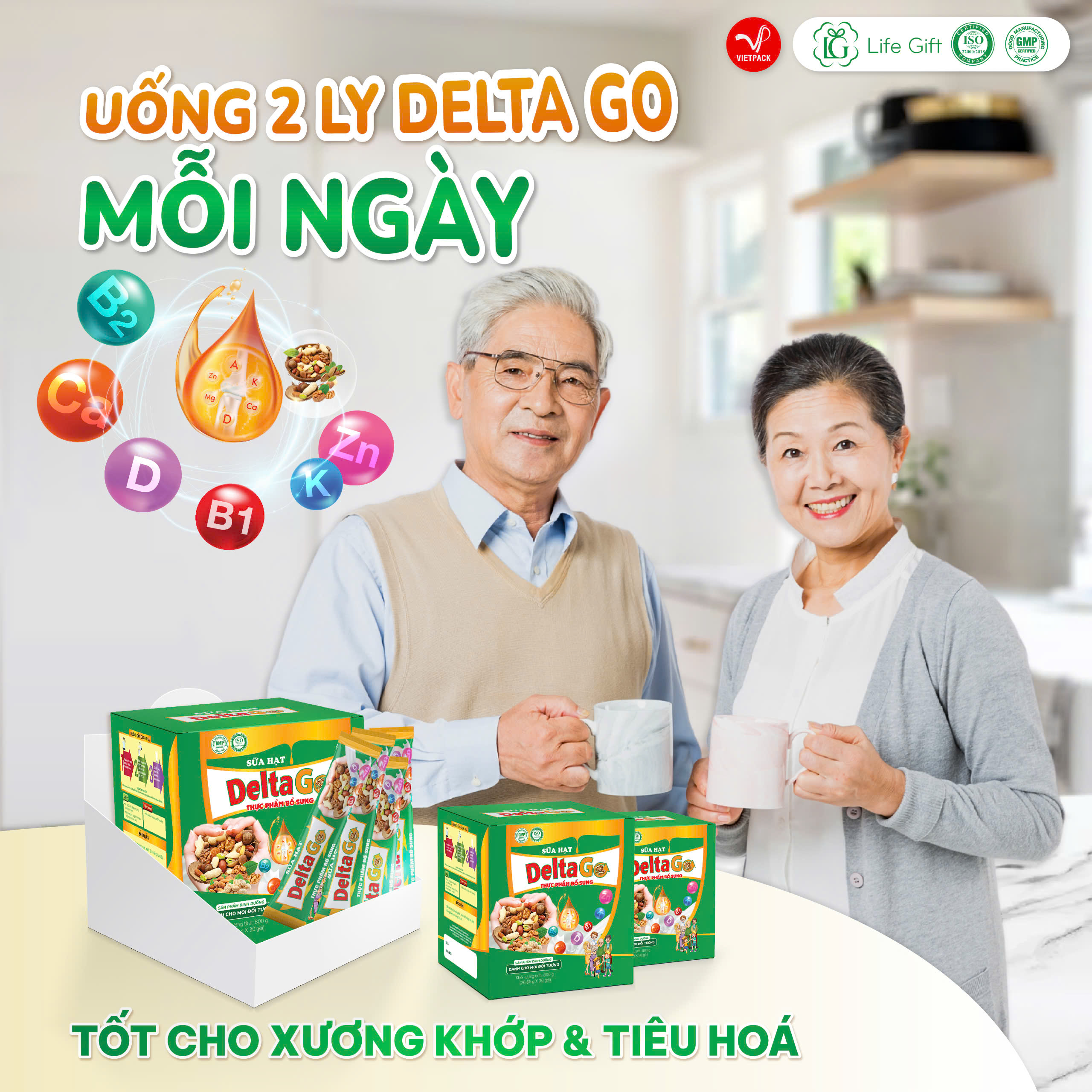 Sữa hạt Delta Go dinh dưỡng lành mạnh, hỗ trợ xương khớp, tăng cường sức khỏe (hộp 30gói)