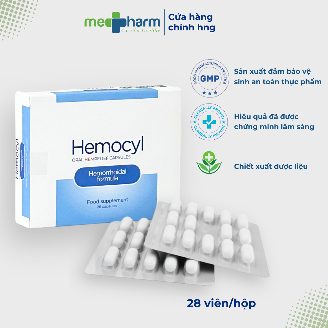 Viên uống Hemocyl – Hỗ trợ cải thiện triệu chứng trĩ: đau rát, ngứa hậu môn, chảy máu (Hộp 28 viên)