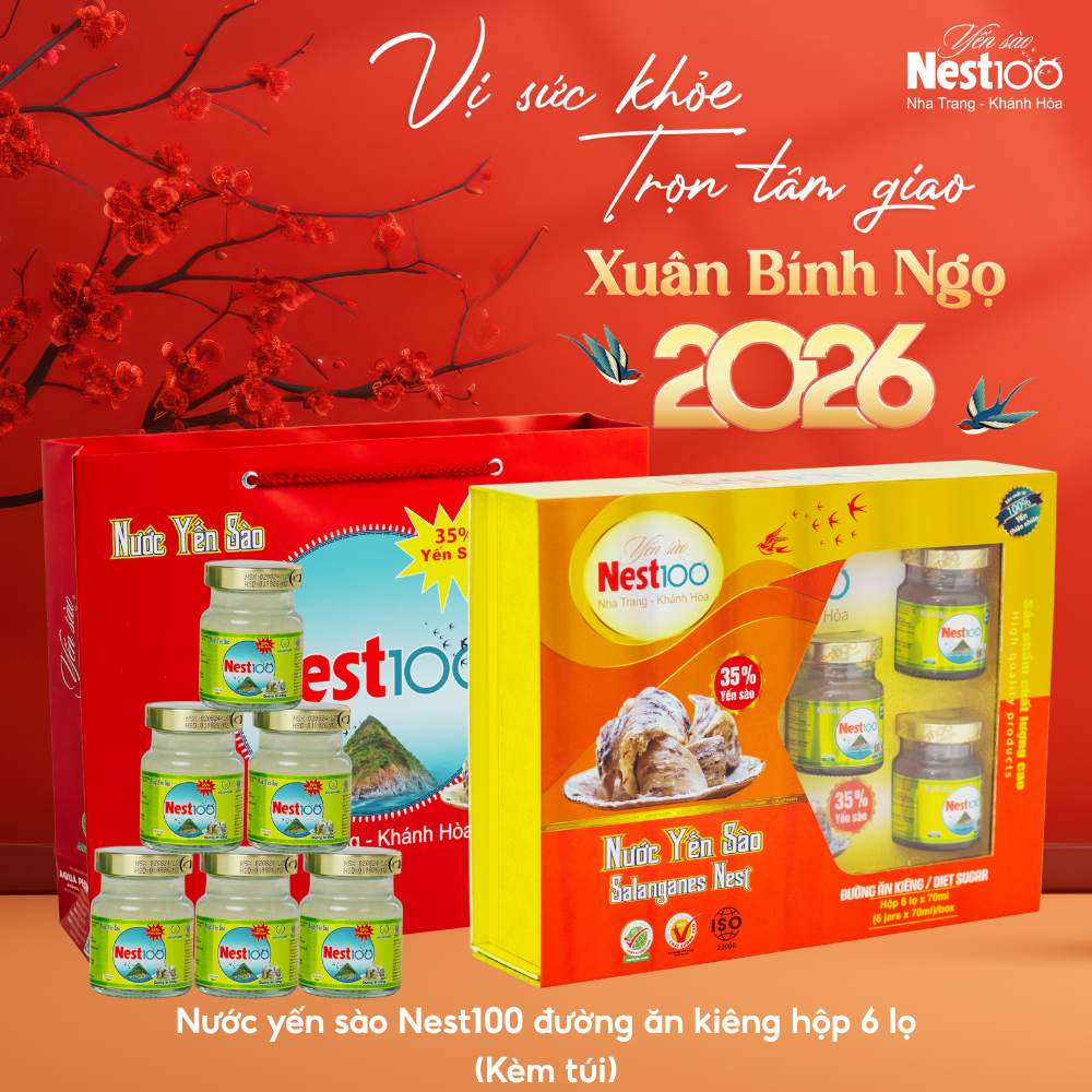 Nước Yến sào Nest100 – Đường ăn kiêng (6 lọ + túi)