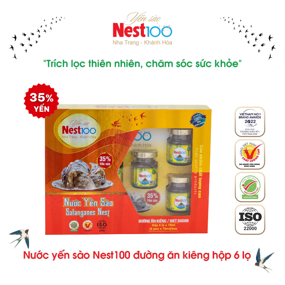 Nước Yến sào Nest100 – Đường ăn kiêng (6 lọ + túi)
