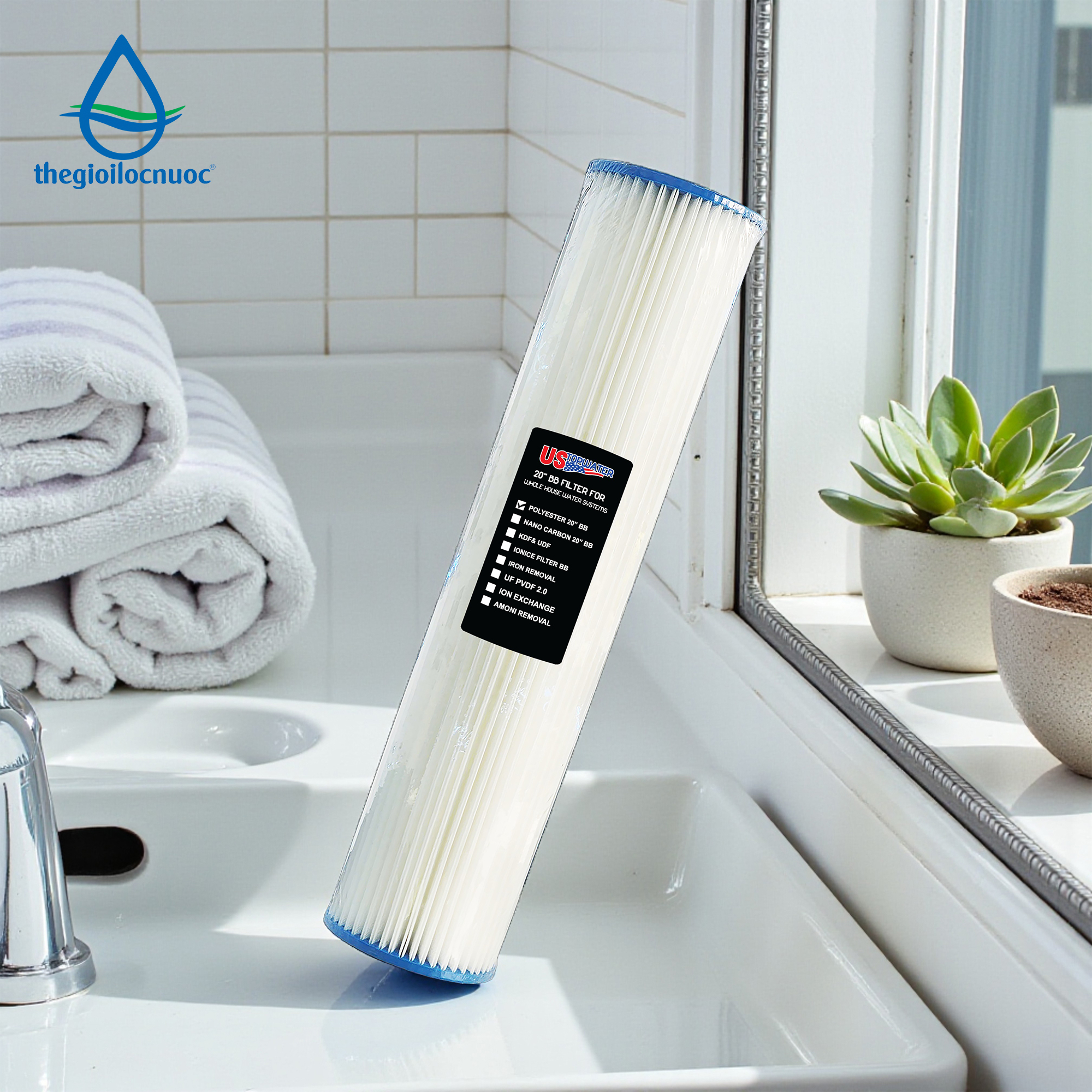 Lõi lọc vải Polyester 20inch béo gấp nếp USTOPWATER – Thailan, model Pleated-20-BB