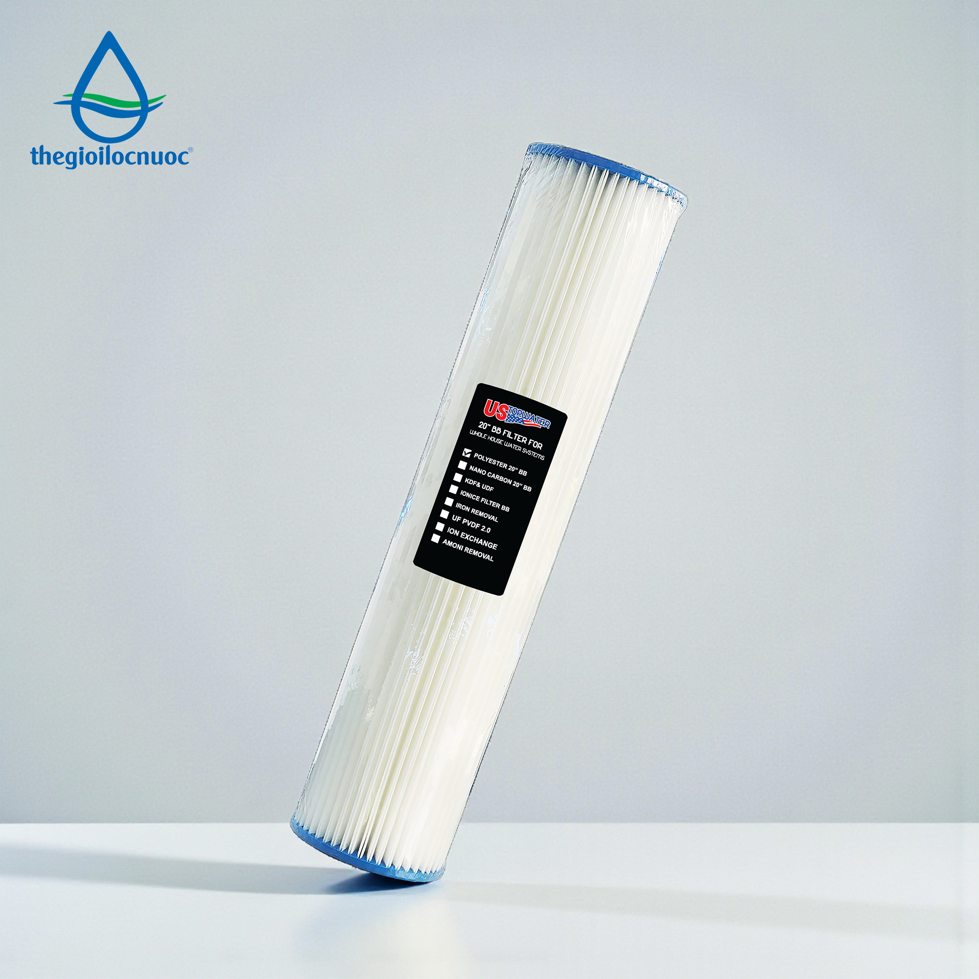 Lõi lọc vải Polyester 20inch béo gấp nếp USTOPWATER – Thailan, model Pleated-20-BB