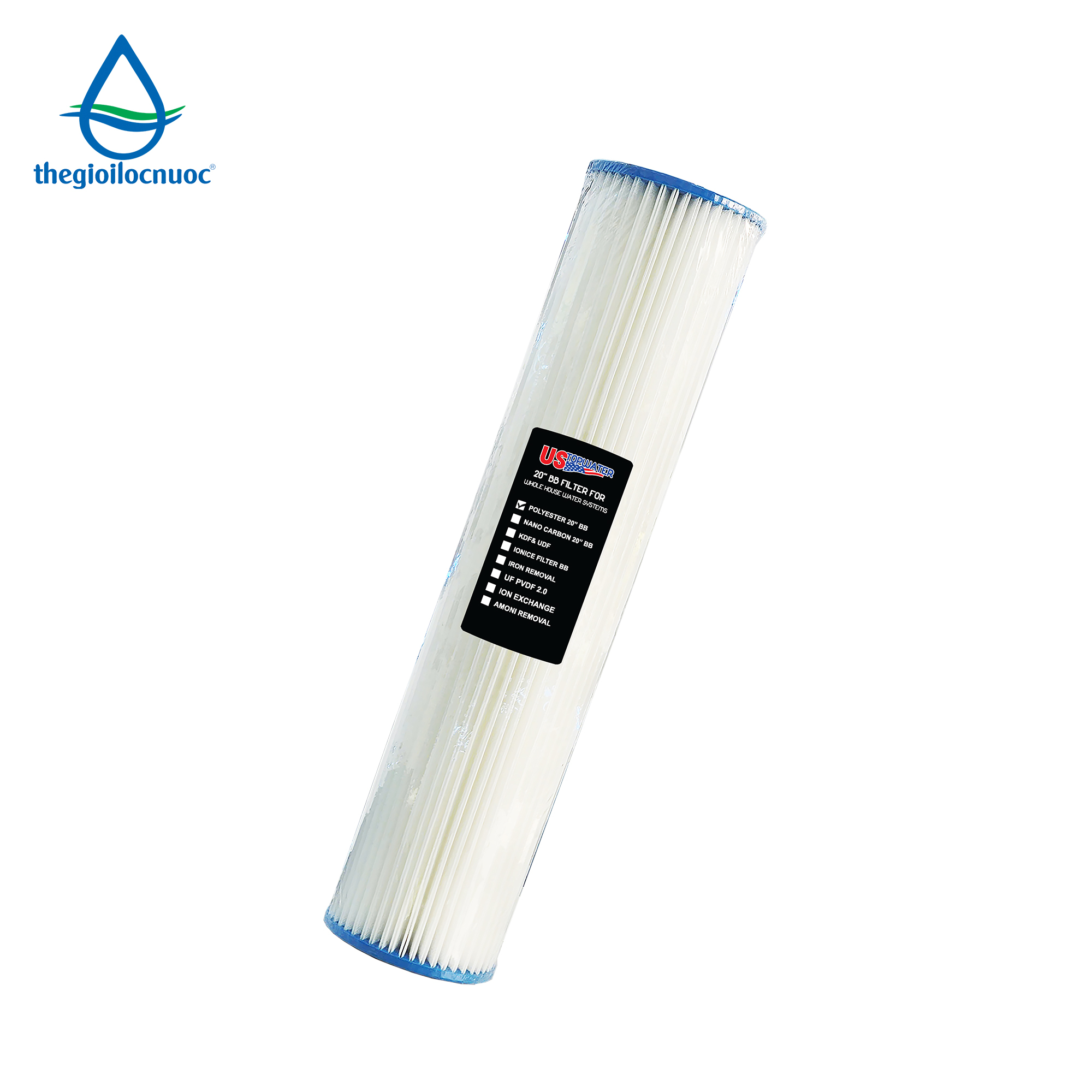 Lõi lọc vải Polyester 20inch béo gấp nếp USTOPWATER – Thailan, model Pleated-20-BB