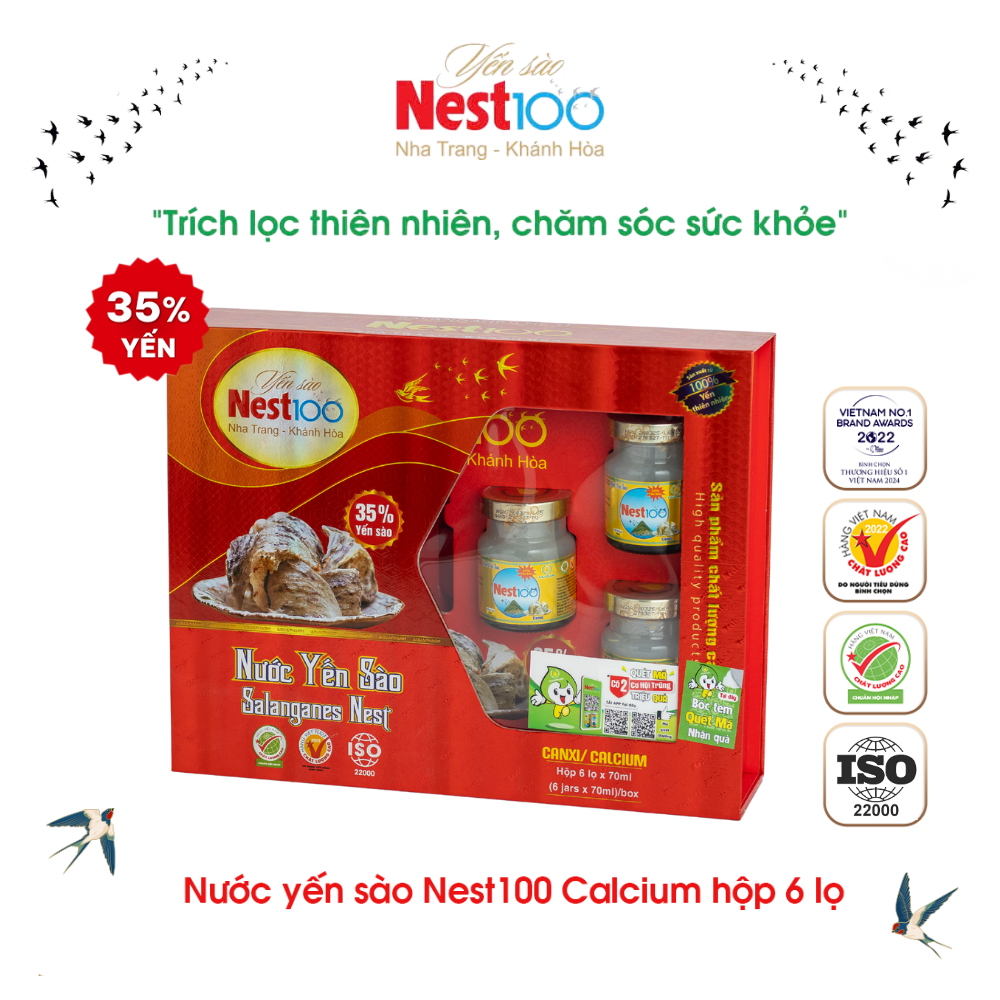 Nước Yến sào Calcium Nest100 – Bổ sung canxi giúp xương chắc khỏe (6 lọ + túi)