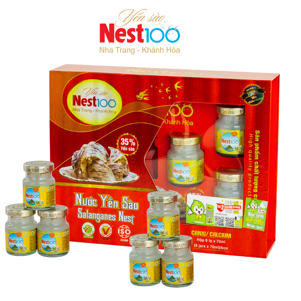 Nước Yến sào Calcium Nest100 – Bổ sung canxi giúp xương chắc khỏe (6 lọ + túi)