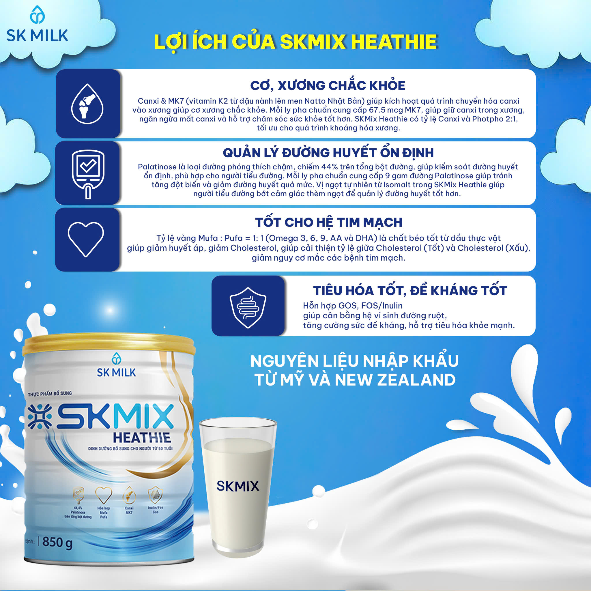 Skmix Heathie – Sữa bột dinh dưỡng phù hợp cho người lớn tuổi (850g)
