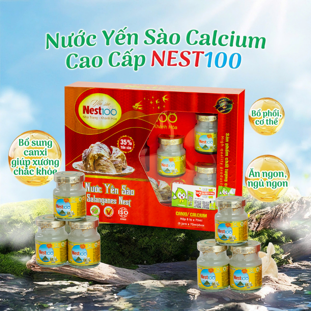 Nước Yến sào Calcium Nest100 – Bổ sung canxi giúp xương chắc khỏe (6 lọ + túi)