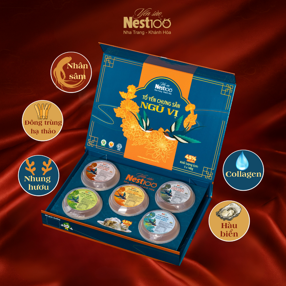 Tổ yến chưng sẵn Ngũ Vị hộp 5 chén (kèm túi)