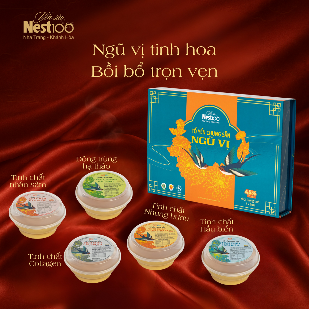 Tổ yến chưng sẵn Ngũ Vị hộp 5 chén (kèm túi)