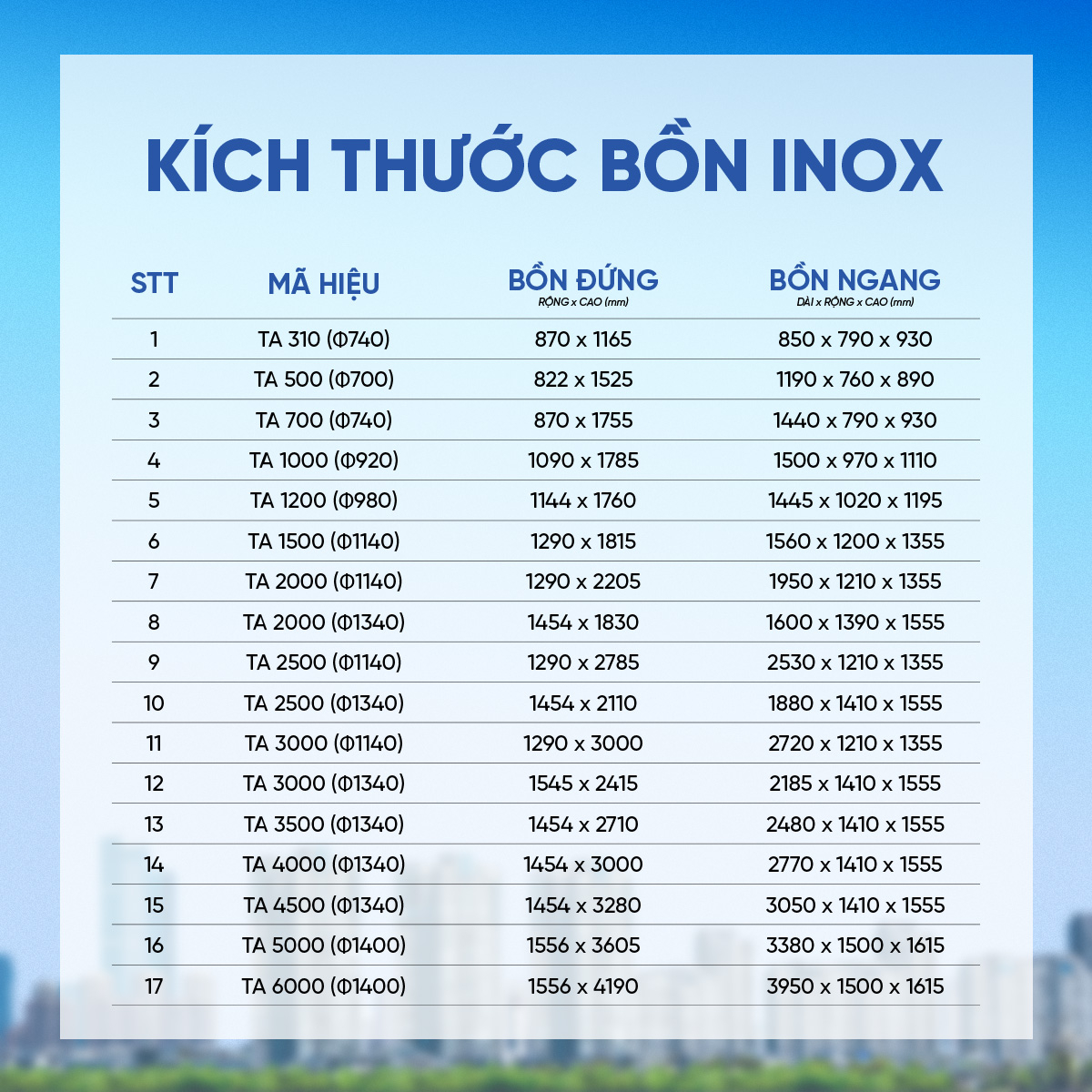 Bồn inox Tân Á đứng 2500l ĐK 1140 (Phân phối từ khu vực Bình Định trở ra phía Bắc)