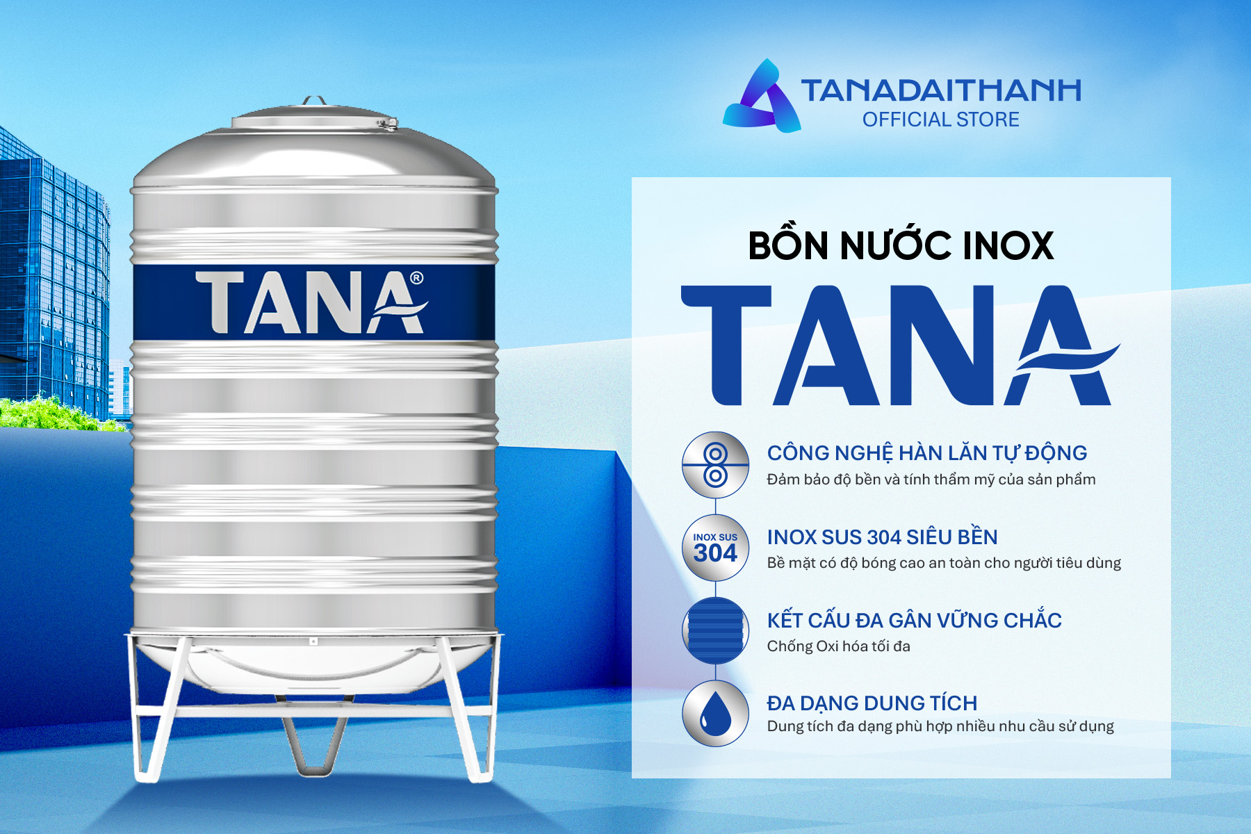 Bồn inox Tân Á đứng 2500l ĐK 1140 (Phân phối từ khu vực Bình Định trở ra phía Bắc)