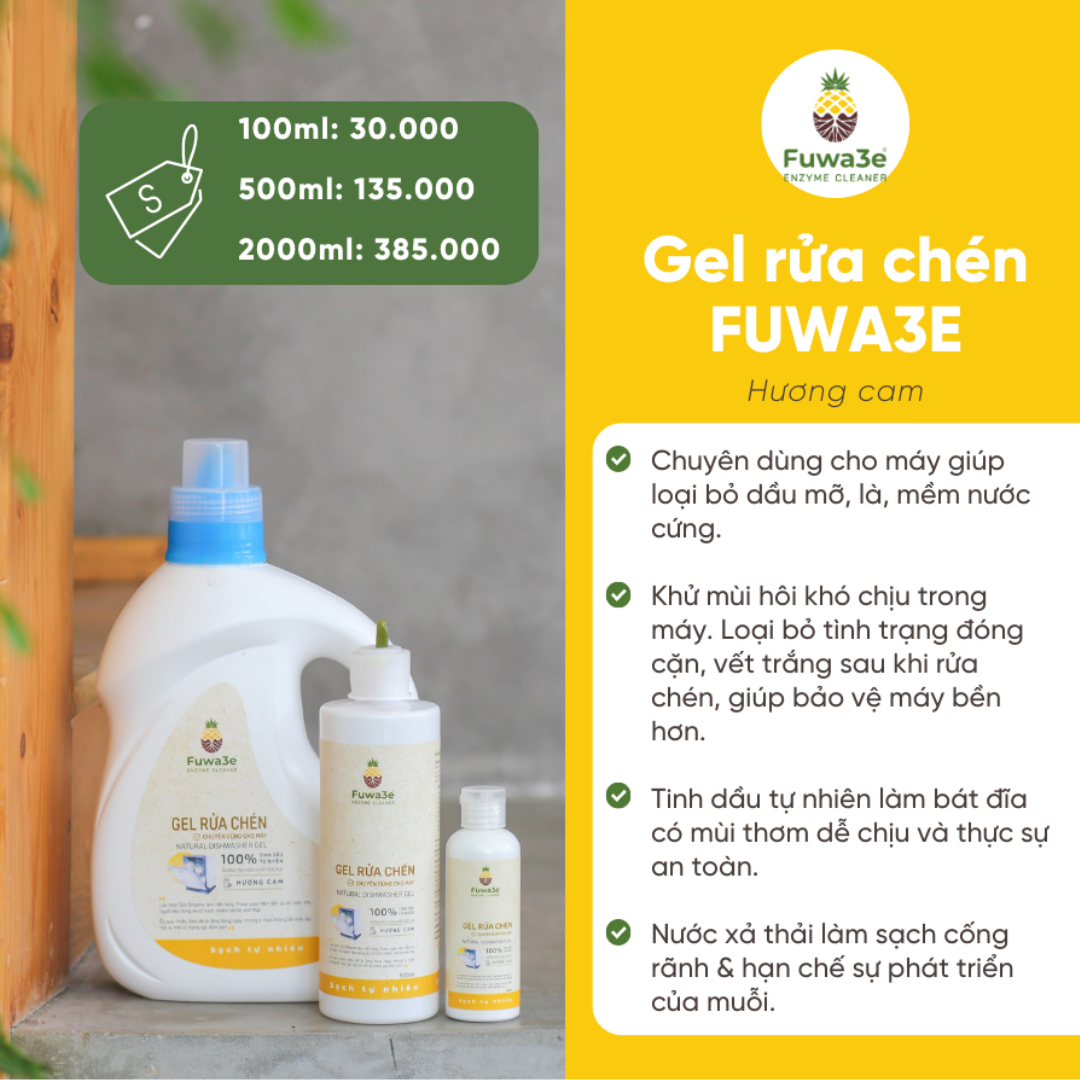 Gel rửa chén cho Máy FUWA3E Enzyme sạch x2 không dư lượng 500ml