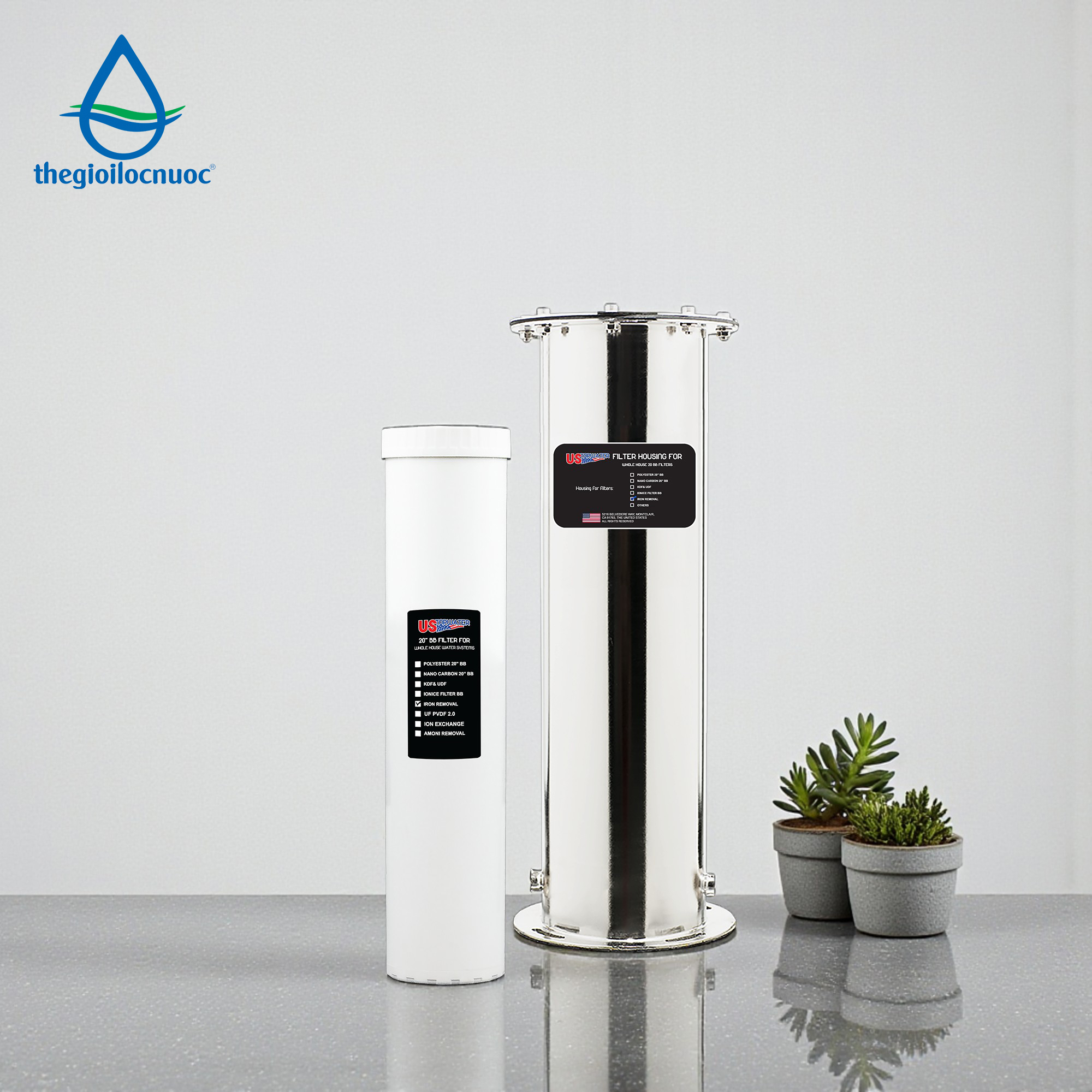 Bộ lọc xử lý sắt USTopwater SUS304, Model: Fera-45-US, Công suất 1200 lít/giờ, Vỏ inox 304