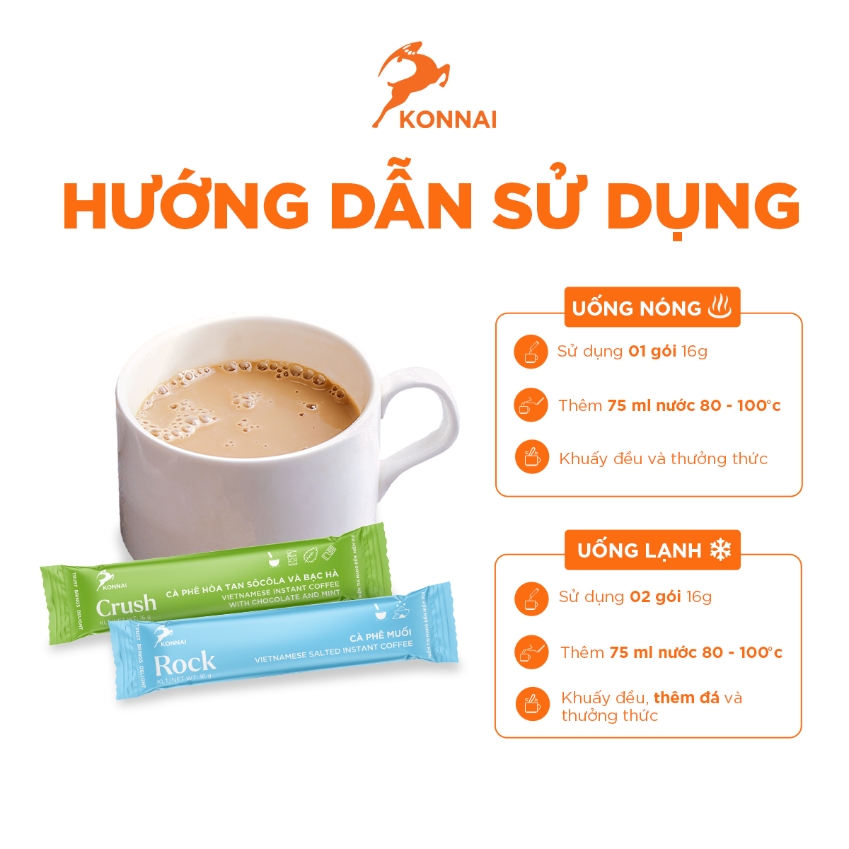 Cà phê mix 5 vị (cà phê muối, cà phê sữa dừa, cà phê socola & bạc hà, cà phê sữa, cà phê nhân sâm) Konnai Coffee 25 gói/hộp
