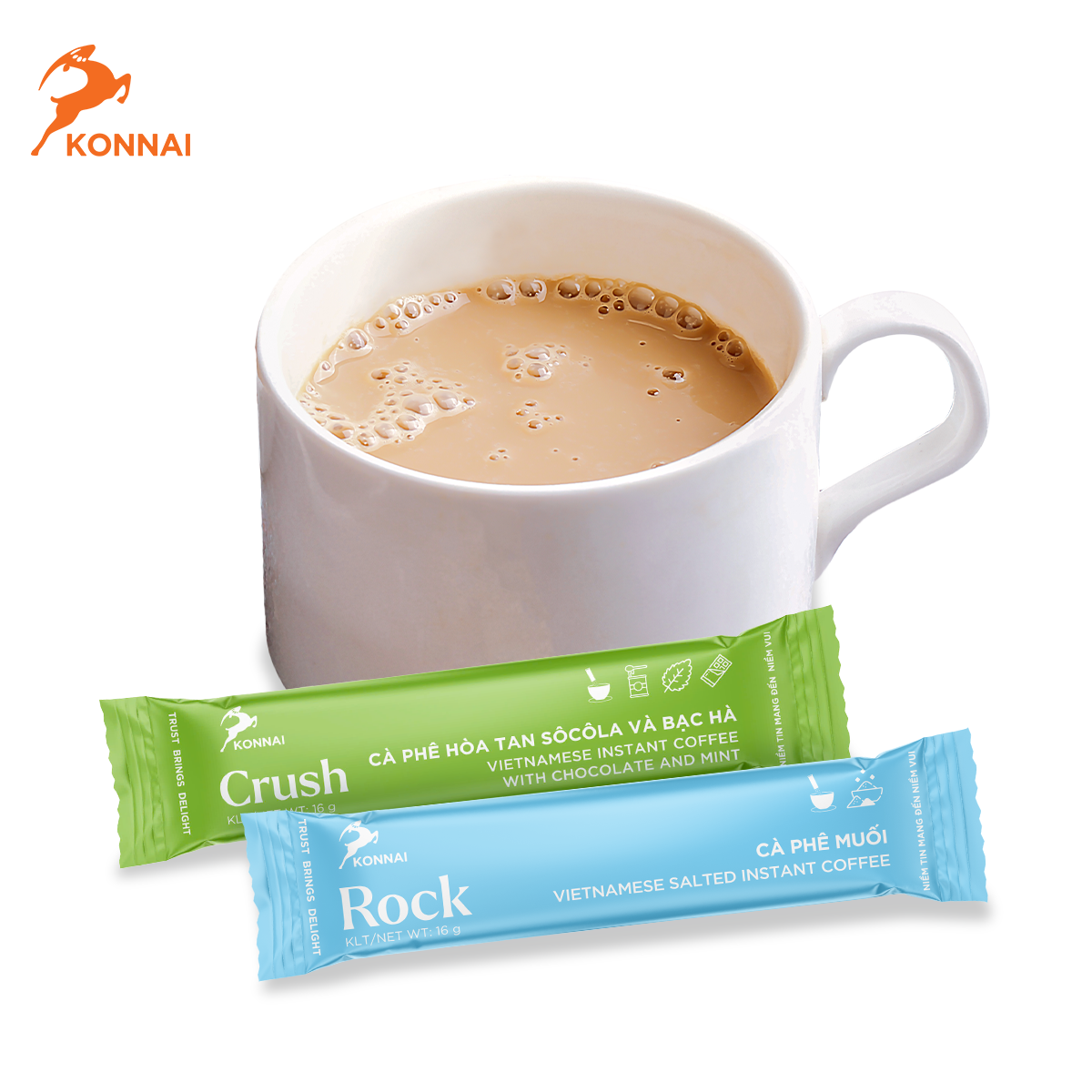 Cà phê mix 5 vị (cà phê muối, cà phê sữa dừa, cà phê socola & bạc hà, cà phê sữa, cà phê nhân sâm) Konnai Coffee 25 gói/hộp