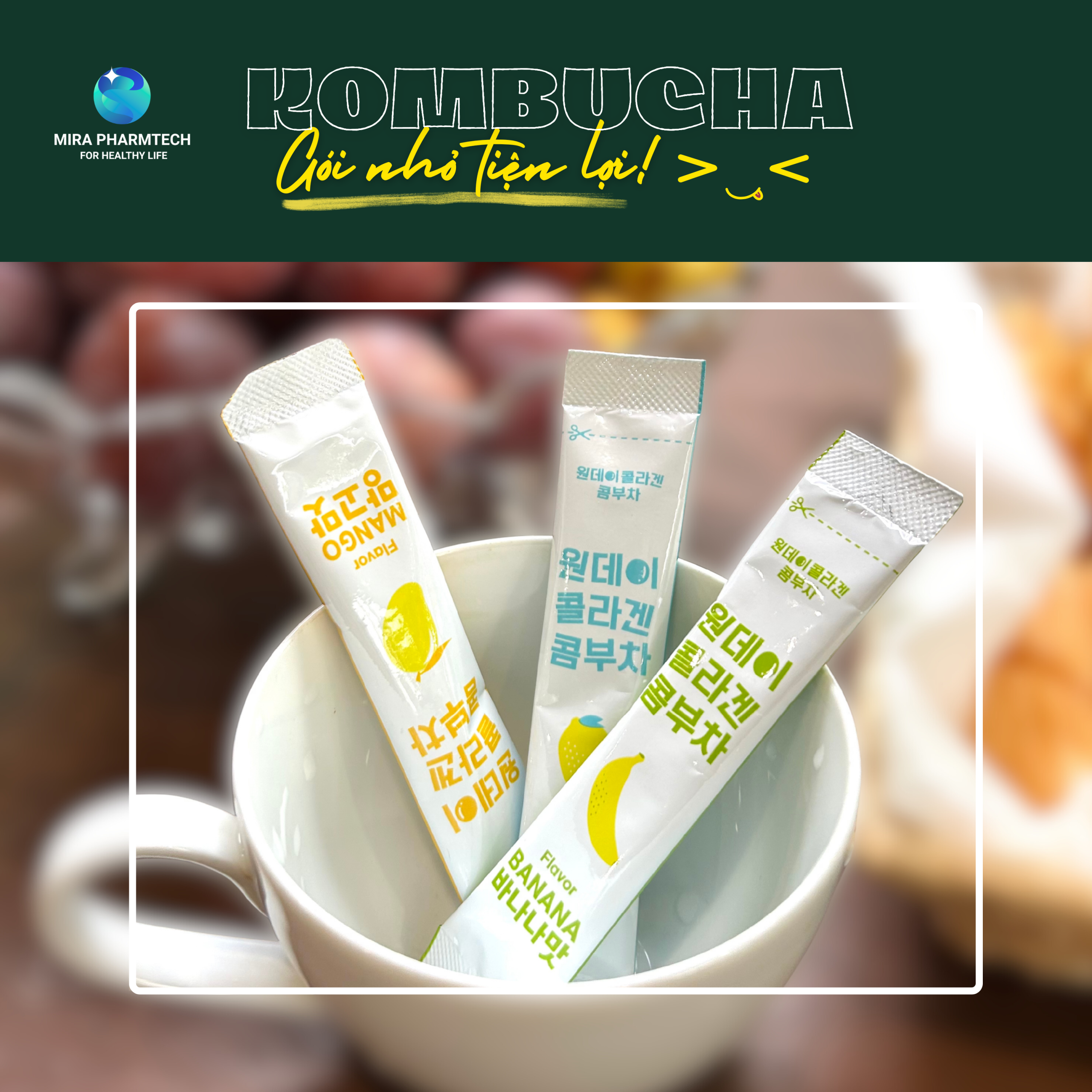 Thức uống lên men Kombucha Collagen Oneday hoà tan – giàu lợi khuẩn Vị Xoài (Hộp 15 gói x 5g)