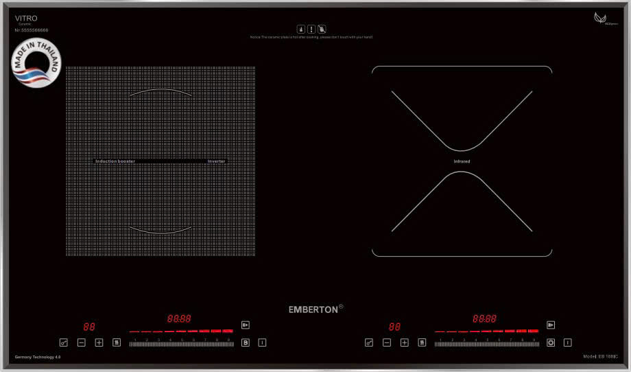 Bếp 1 từ 1 hồng ngoại 2 vùng nấu Emberton EB 188IC