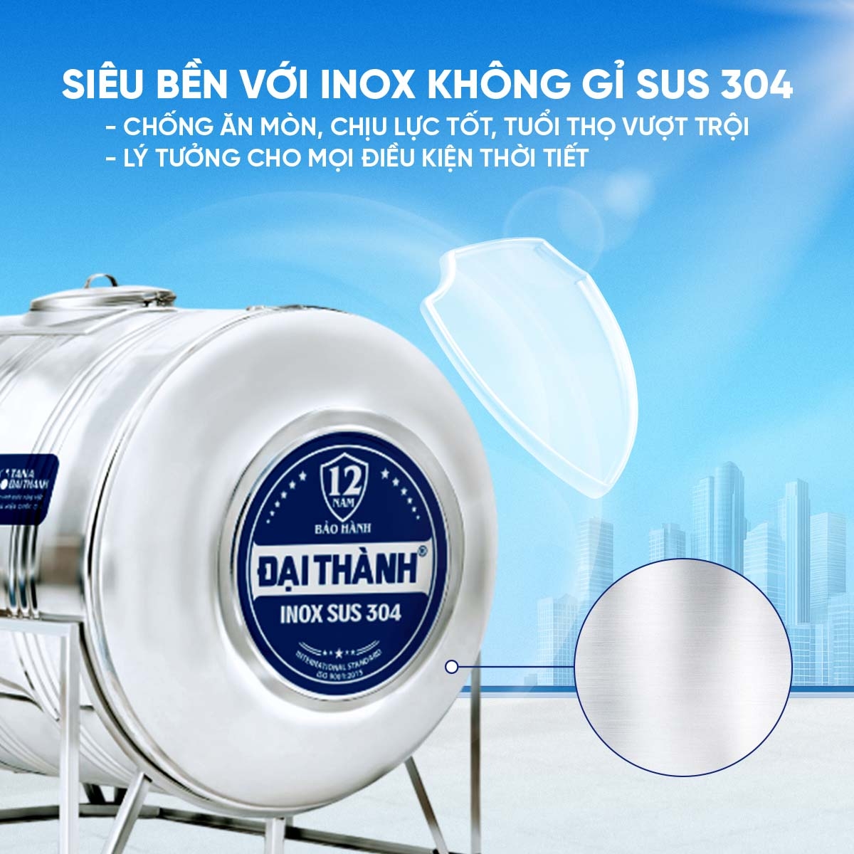 Bồn inox Đại Thành 304 ngang 2500l ĐK 1170 (Phân phối từ Kon Tum trở vào khu vực phía Nam)