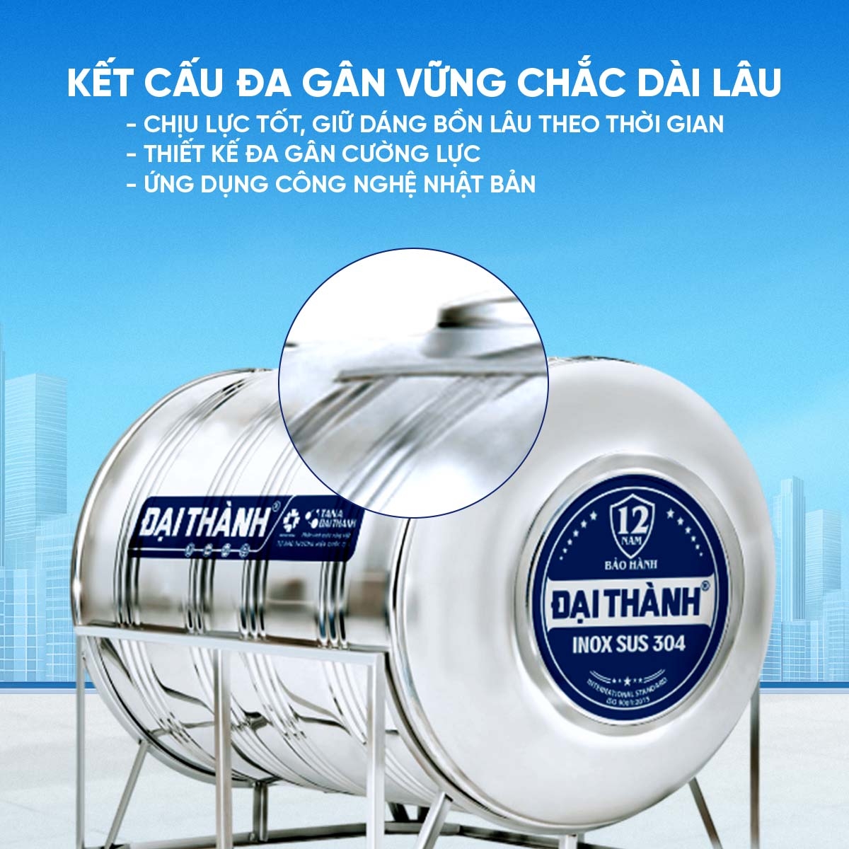 Bồn inox Đại Thành 304 ngang 2500l ĐK 1170 (Phân phối từ Kon Tum trở vào khu vực phía Nam)