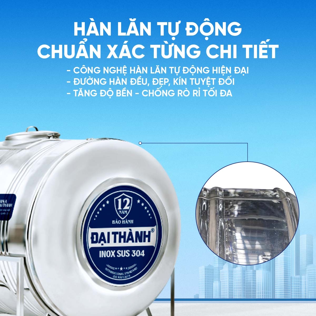 Bồn inox Đại Thành 304 ngang 2500l ĐK 1170 (Phân phối từ Kon Tum trở vào khu vực phía Nam)