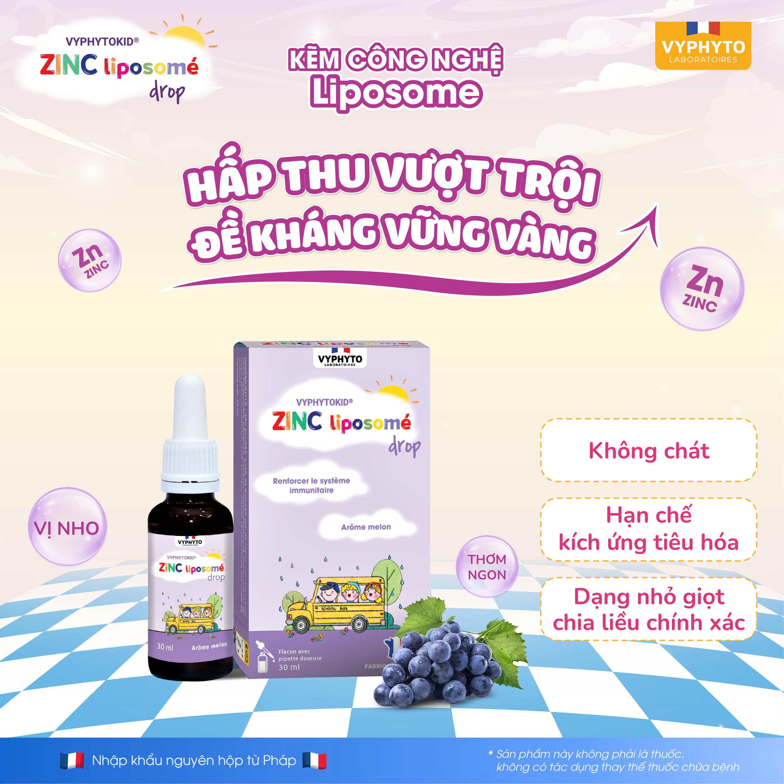Thực phẩm bảo vệ sức khỏe VYPHYTOKID ZINC liposomé drop hỗ trợ bổ sung kẽm