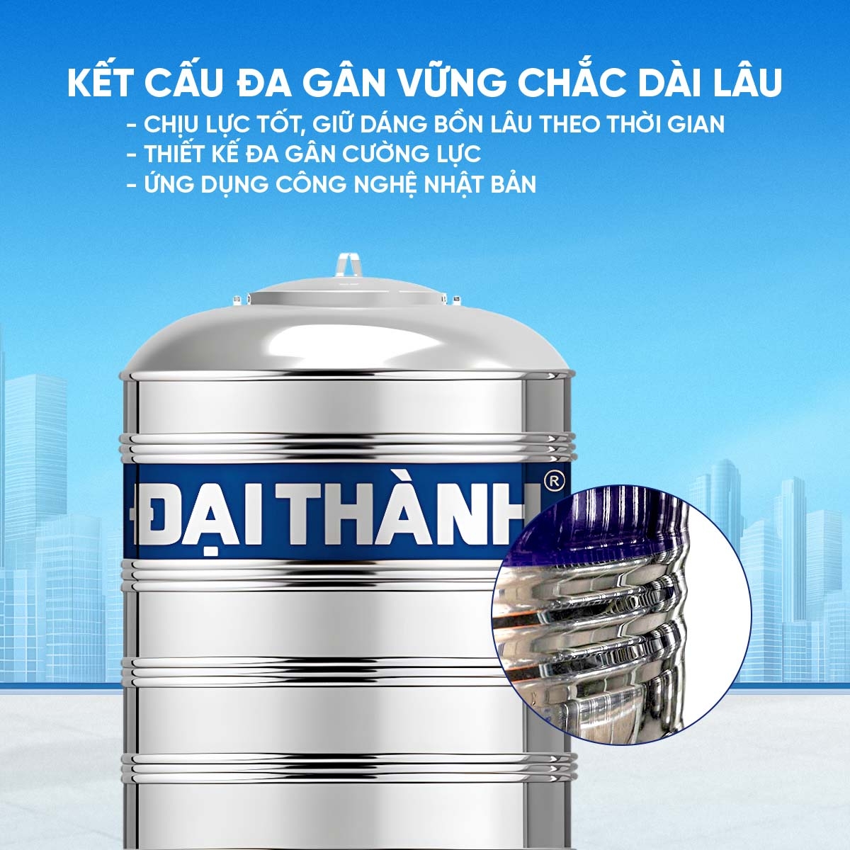 Bồn inox Đại Thành 304 đứng 3000l ĐK 1360 (Phân phối từ Kon Tum trở vào khu vực phía Nam)