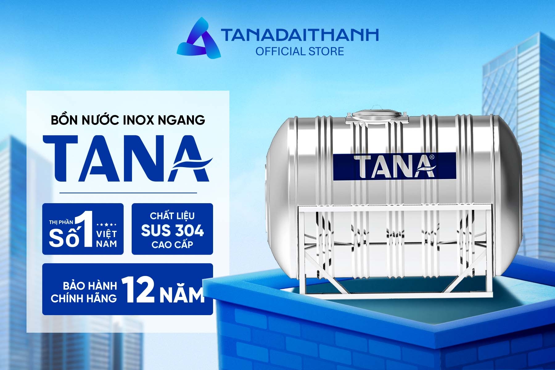 Bồn inox Tân Á ngang 6000l ĐK 1400 (Phân phối từ khu vực Bình Định trở ra phía Bắc)