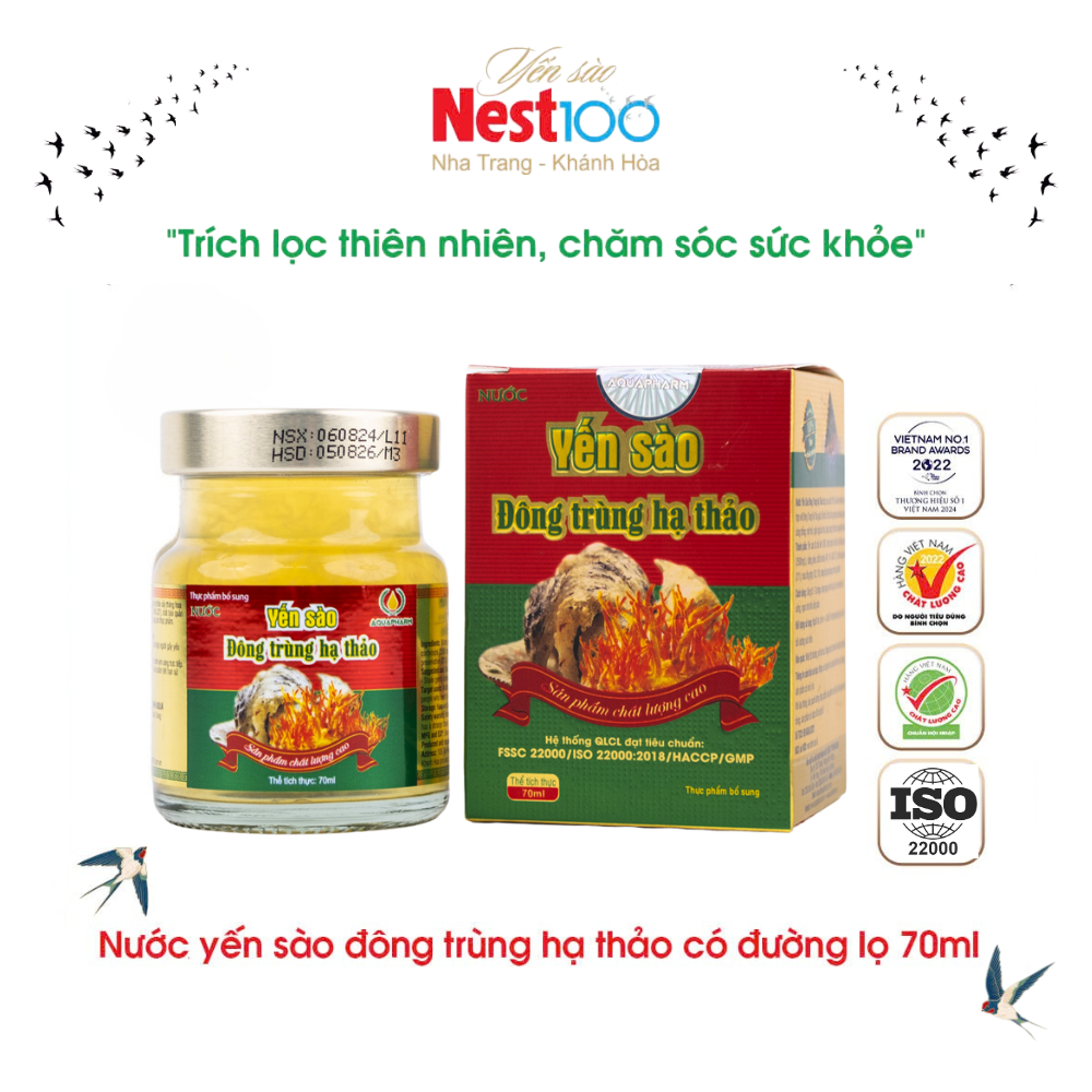 Nước Yến sào Đông trùng hạ thảo Nest100 – Có đường (70ml)