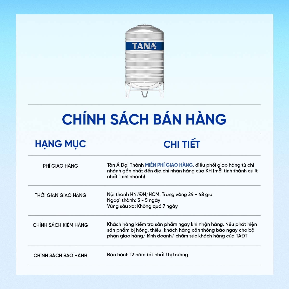 Bồn inox Tân Á đứng 4000l ĐK 1340 (Phân phối từ khu vực Bình Định trở ra phía Bắc)