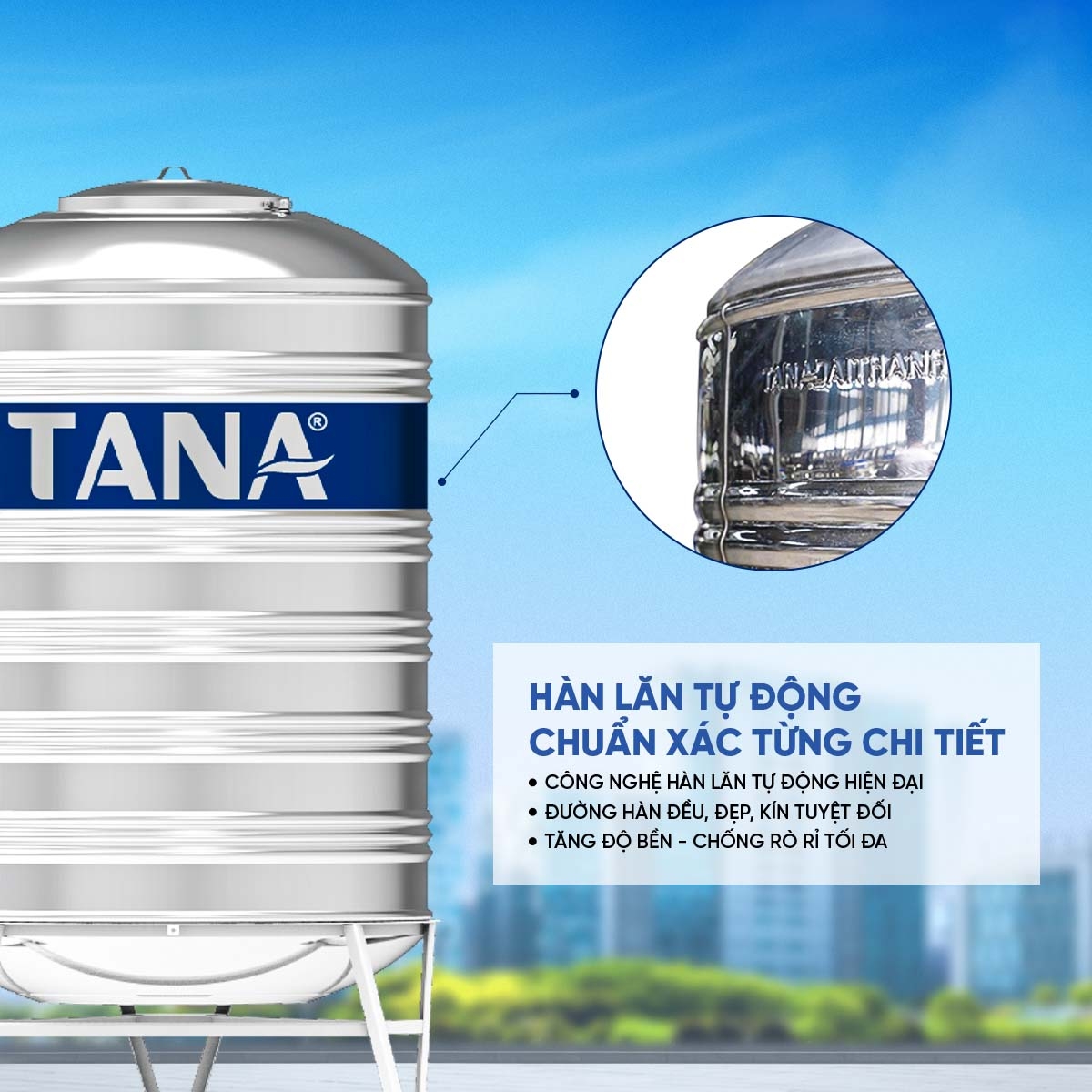 Bồn inox Tân Á đứng 3000l ĐK 1140 (Phân phối từ khu vực Bình Định trở ra phía Bắc)