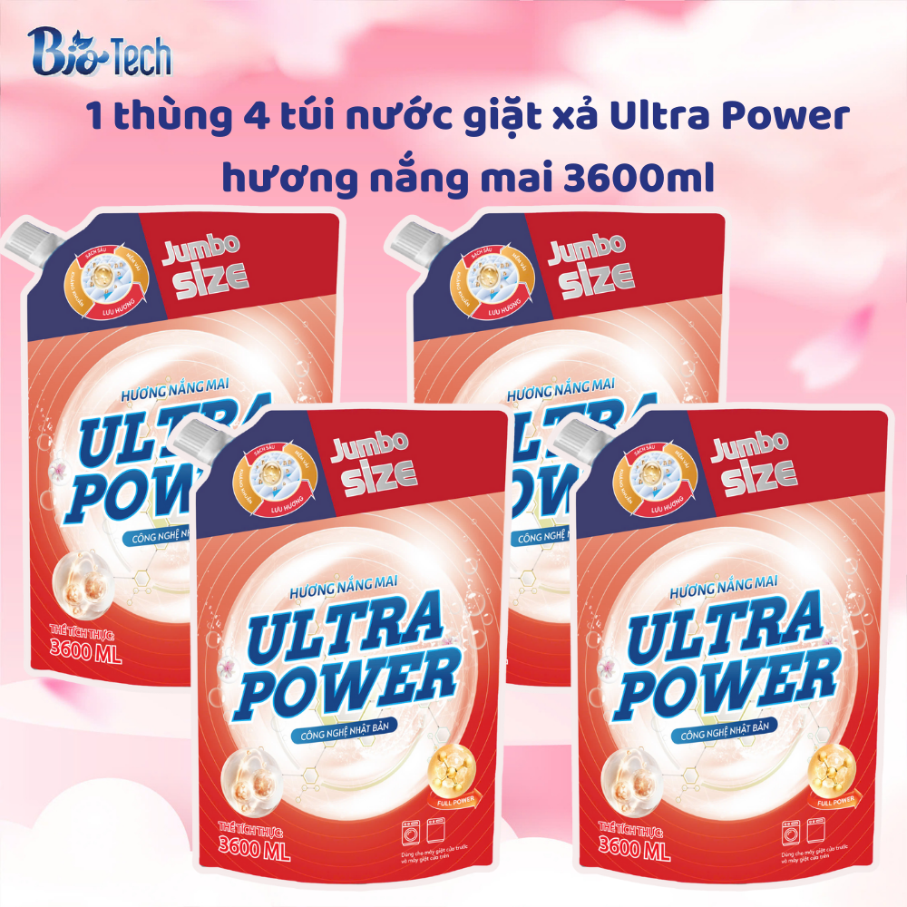 Thùng 4 túi Nước giặt xả Ultra Power hương Nắng Mai 3600ml
