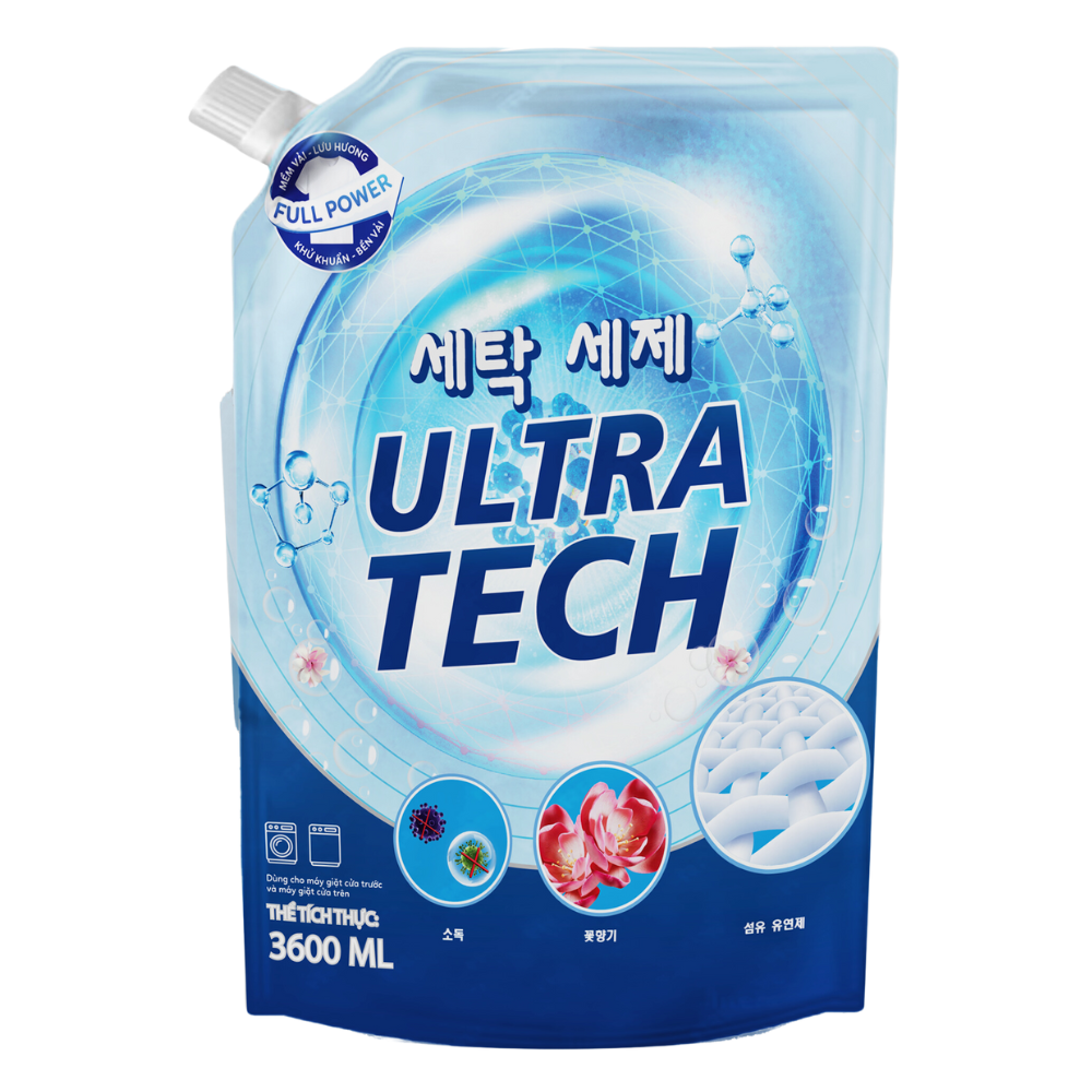 Thùng 4 túi Nước giặt xả Ultra Tech hương ngàn hoa 3600ml